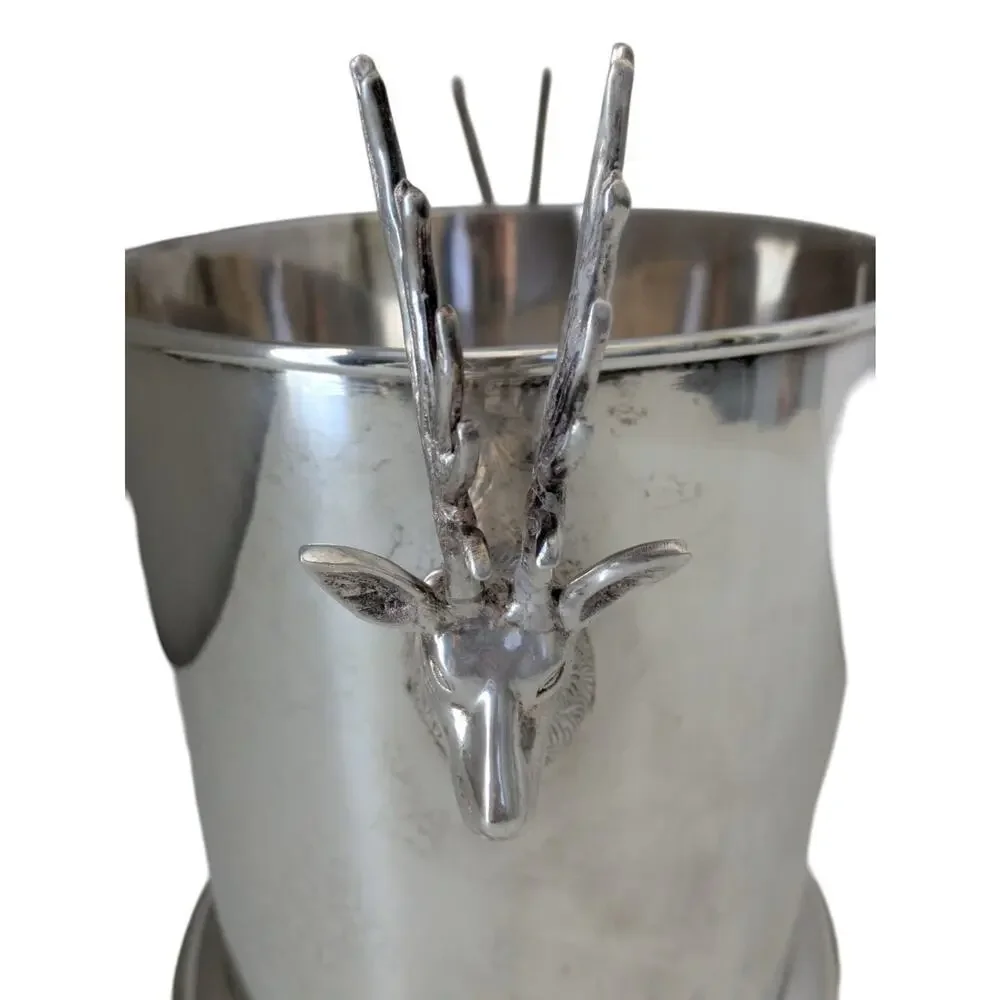 Pottery Barn Silverplate Large Stag Ice Bucket Deer Antler Party Wine Champagne